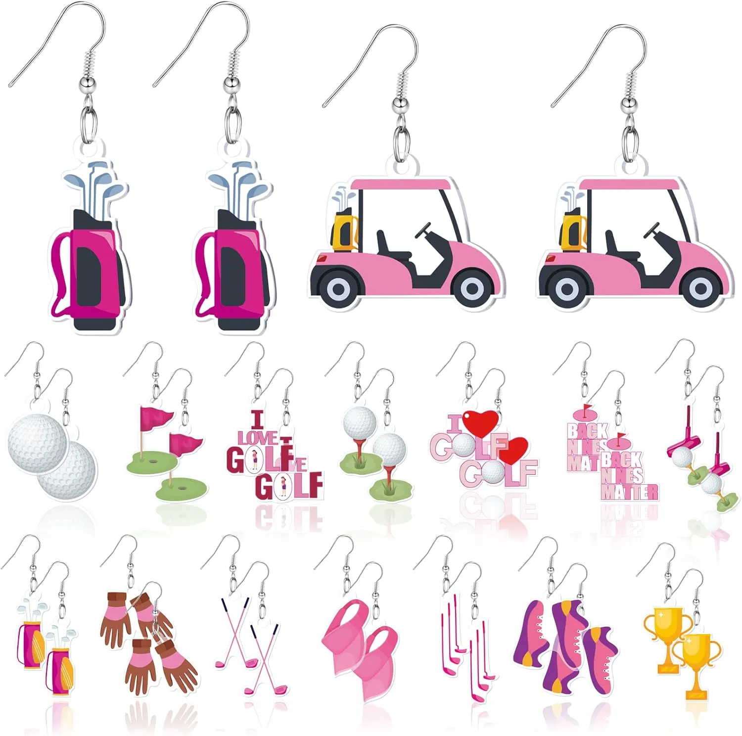 16 Pairs Golf Stud Earrings Golf Jewelry Earring Studs for Women Sport Themed Ear Drop Earrings Sport Christmas Accessories Outfits Gifts