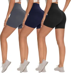 3 Pack Biker Shorts for Women  8"/5"/3" High Waisted Tummy Control Workout Yoga Running Athletic Shorts