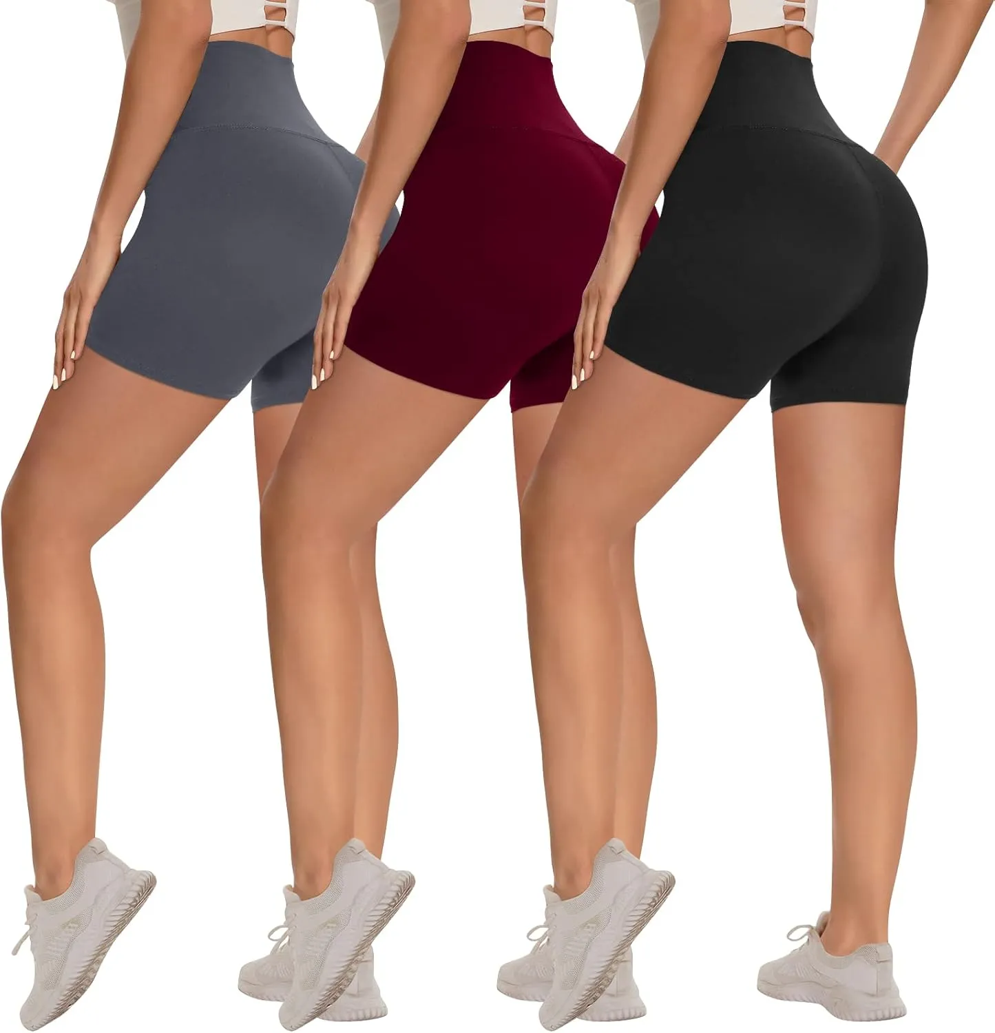 3 Pack Biker Shorts for Women  8"/5"/3" High Waisted Tummy Control Workout Yoga Running Athletic Shorts