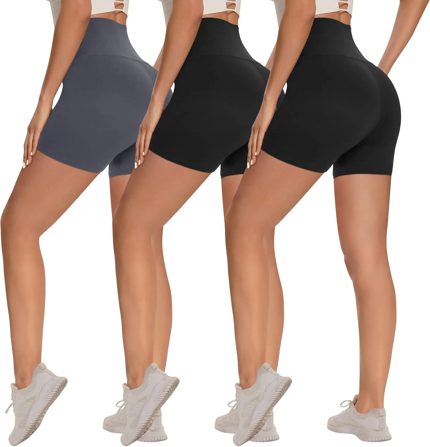 3 Pack Biker Shorts for Women  8"/5"/3" High Waisted Tummy Control Workout Yoga Running Athletic Shorts
