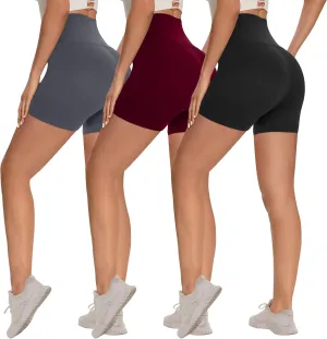 3 Pack Biker Shorts for Women  8"/5"/3" High Waisted Tummy Control Workout Yoga Running Athletic Shorts