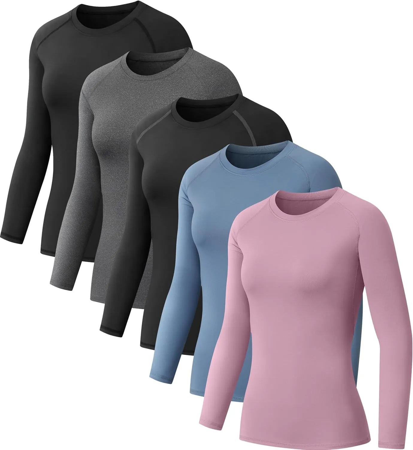 5 Pack Women's Compression Shirt Long Sleeve Workout Tops Athletic Baselayer Quick Dry Gym Yoga Running T-Shirt