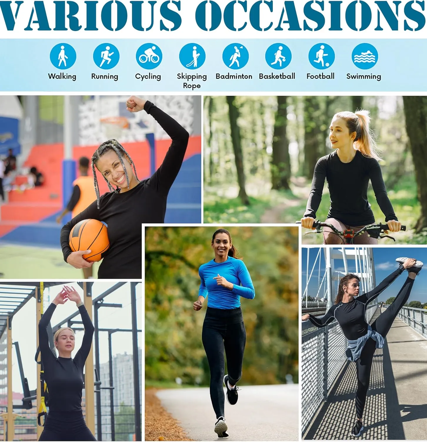 5 Pack Women's Compression Shirt Long Sleeve Workout Tops Athletic Baselayer Quick Dry Gym Yoga Running T-Shirt