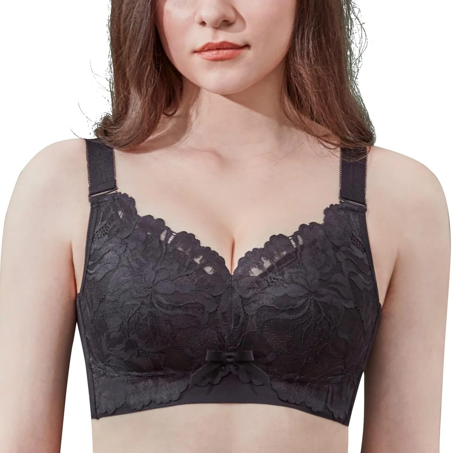 AILIVIN 32-42(B-DDD) Lightly Latex Lined Cup Wirefree Unpadded Full Coverage Plus Size Minimizer Bra