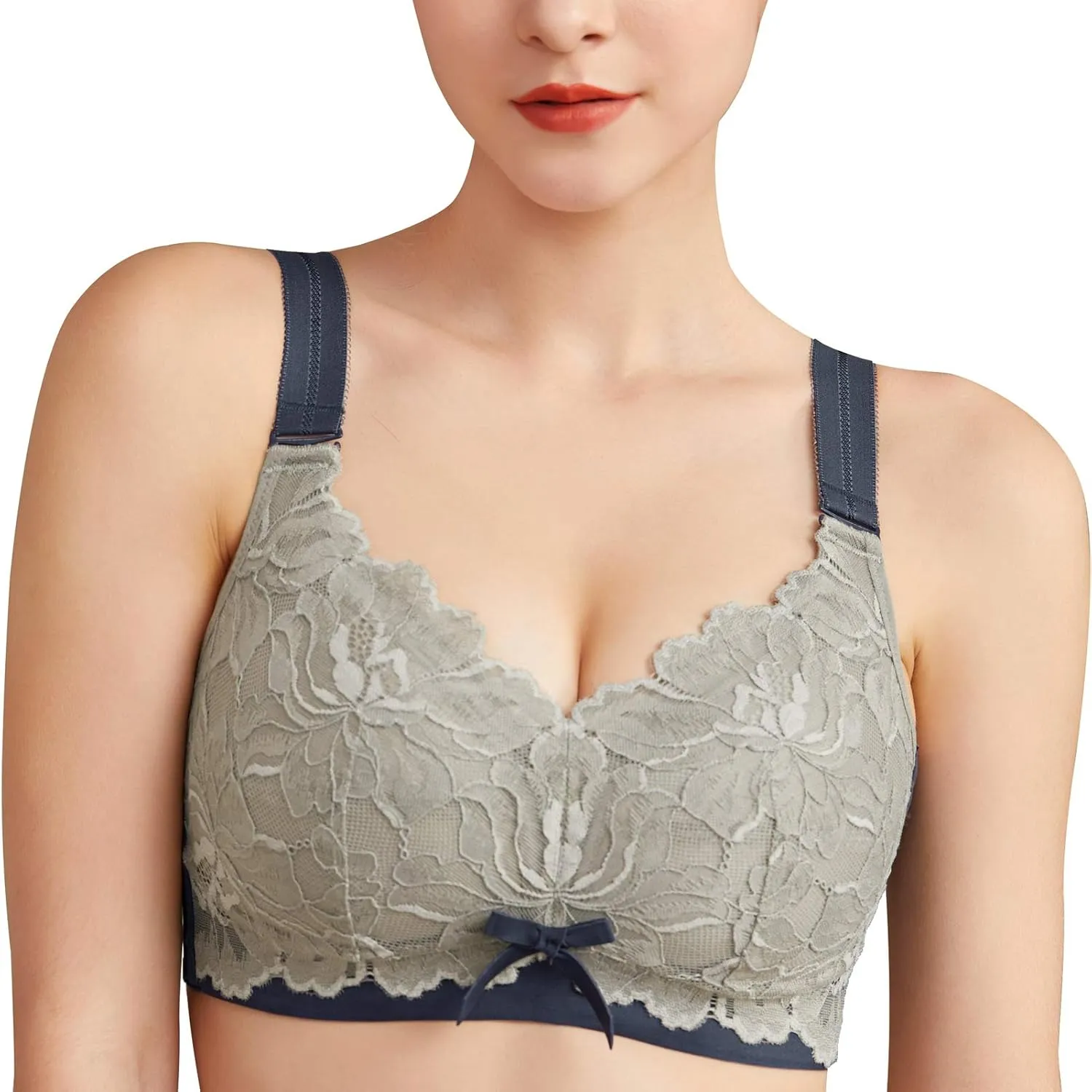AILIVIN 32-42(B-DDD) Lightly Latex Lined Cup Wirefree Unpadded Full Coverage Plus Size Minimizer Bra