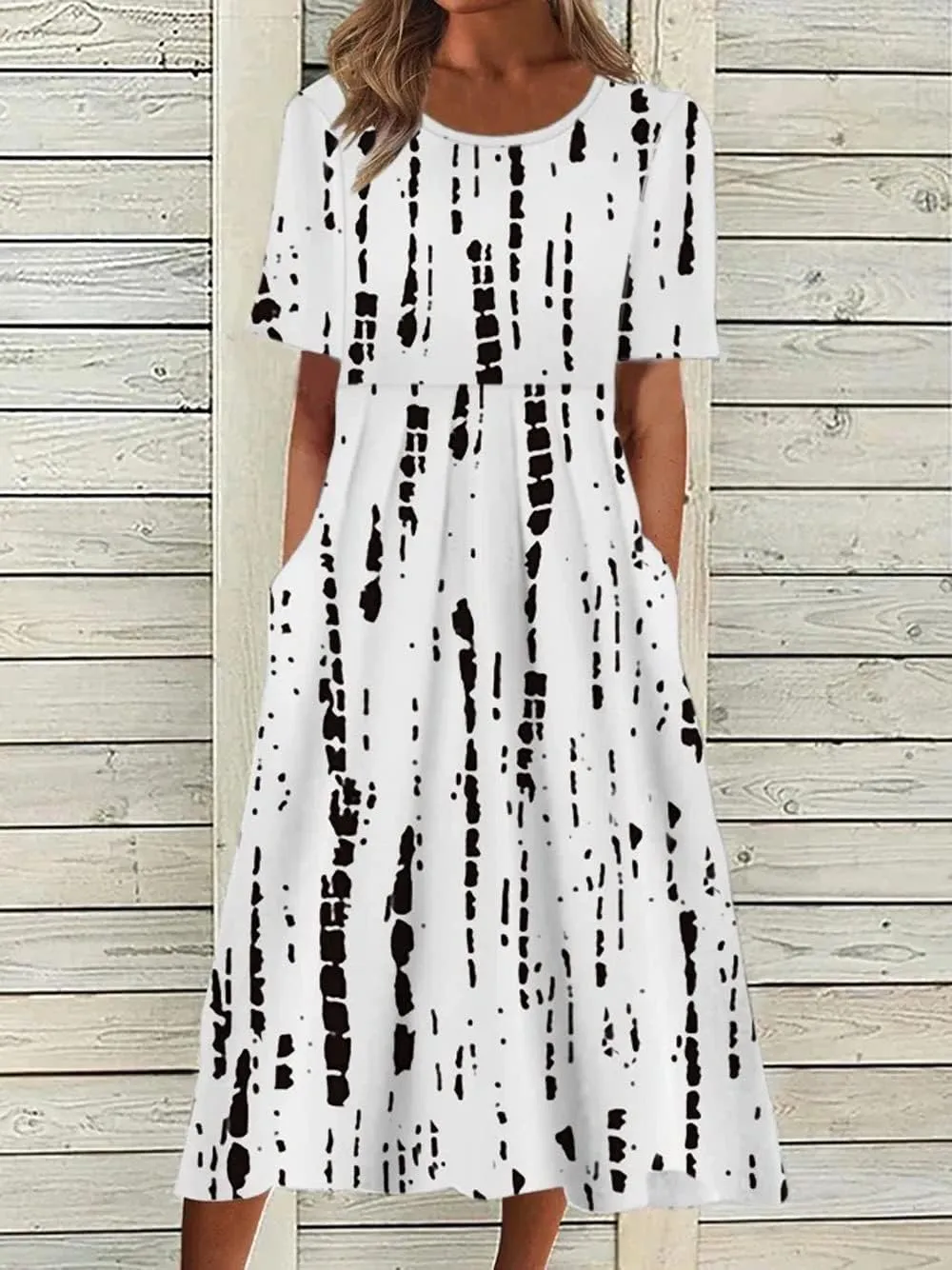 Akivide Womens Boho Floral Flowy Midi Dresses Casual Loose Summer Short Sleeve Beach Dress with Pockets