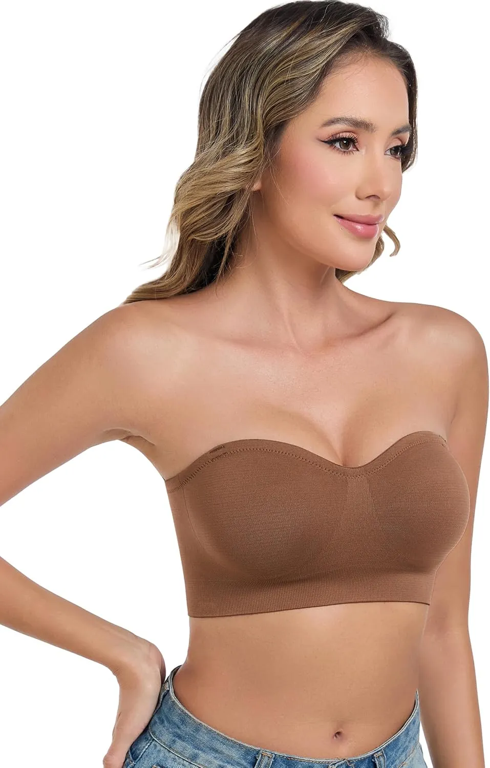 ANGOOL Strapless Bras for Women Wirefree Non-Slip Tube Top Invisible Bralette Seamless Padded Bandeau Bra