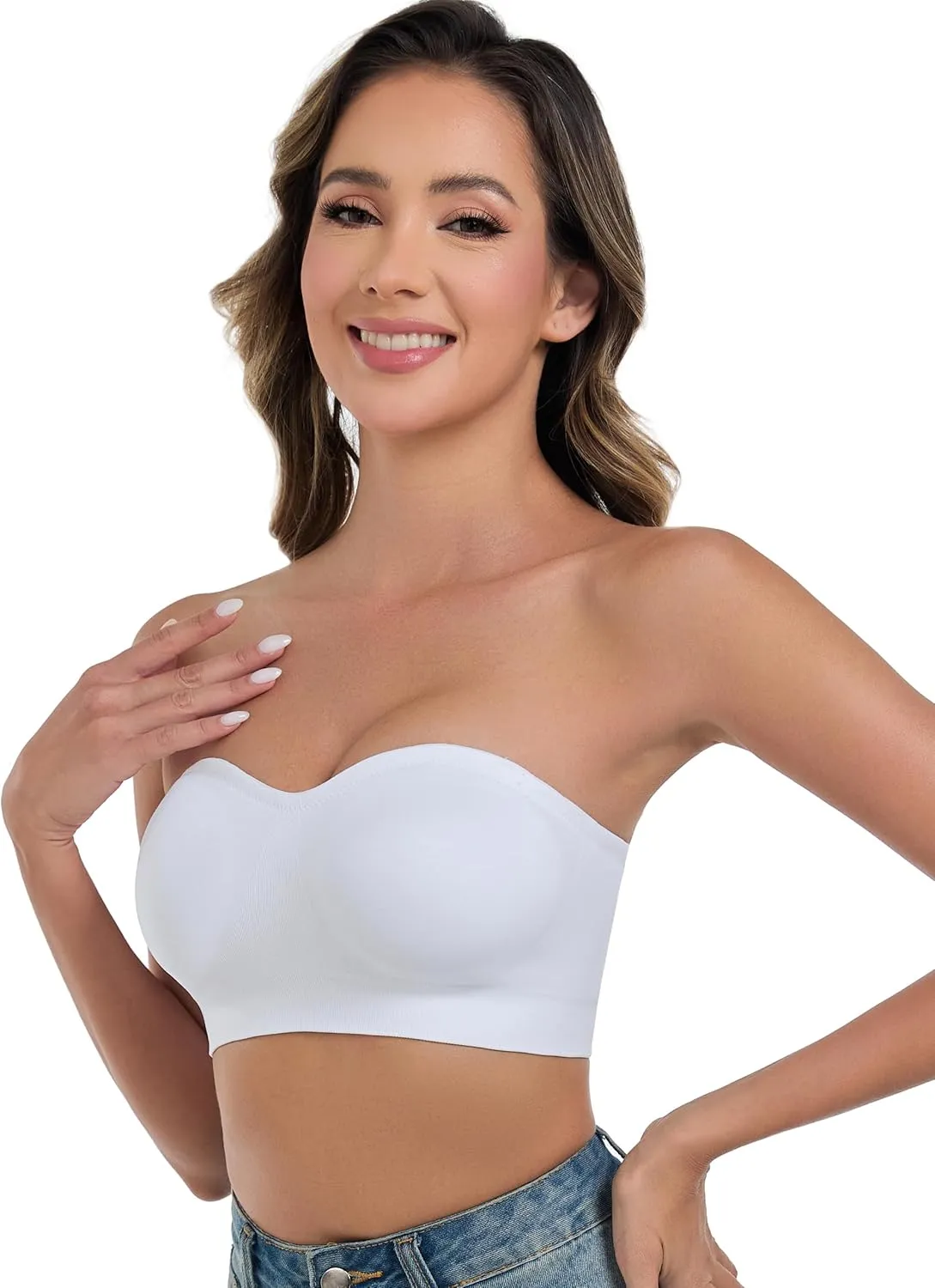 ANGOOL Strapless Bras for Women Wirefree Non-Slip Tube Top Invisible Bralette Seamless Padded Bandeau Bra