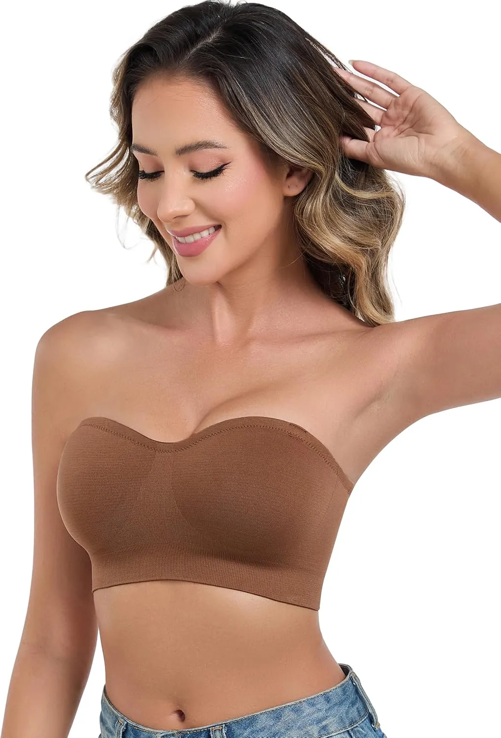 ANGOOL Strapless Bras for Women Wirefree Non-Slip Tube Top Invisible Bralette Seamless Padded Bandeau Bra