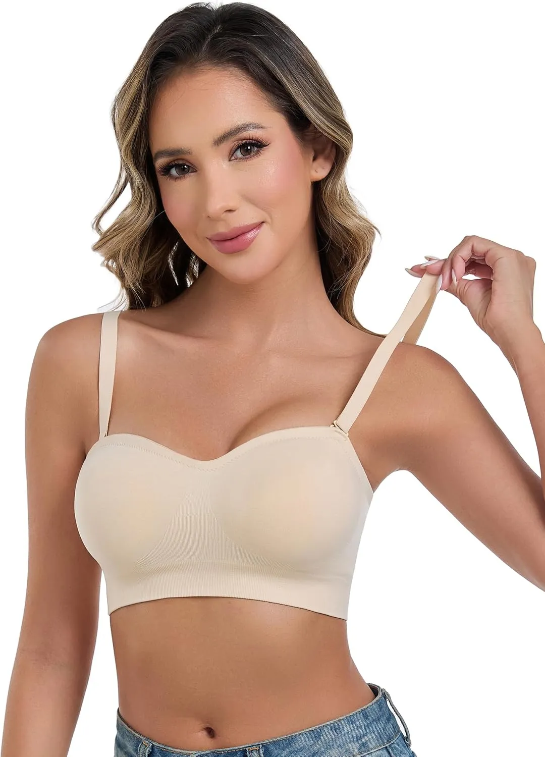 ANGOOL Strapless Bras for Women Wirefree Non-Slip Tube Top Invisible Bralette Seamless Padded Bandeau Bra