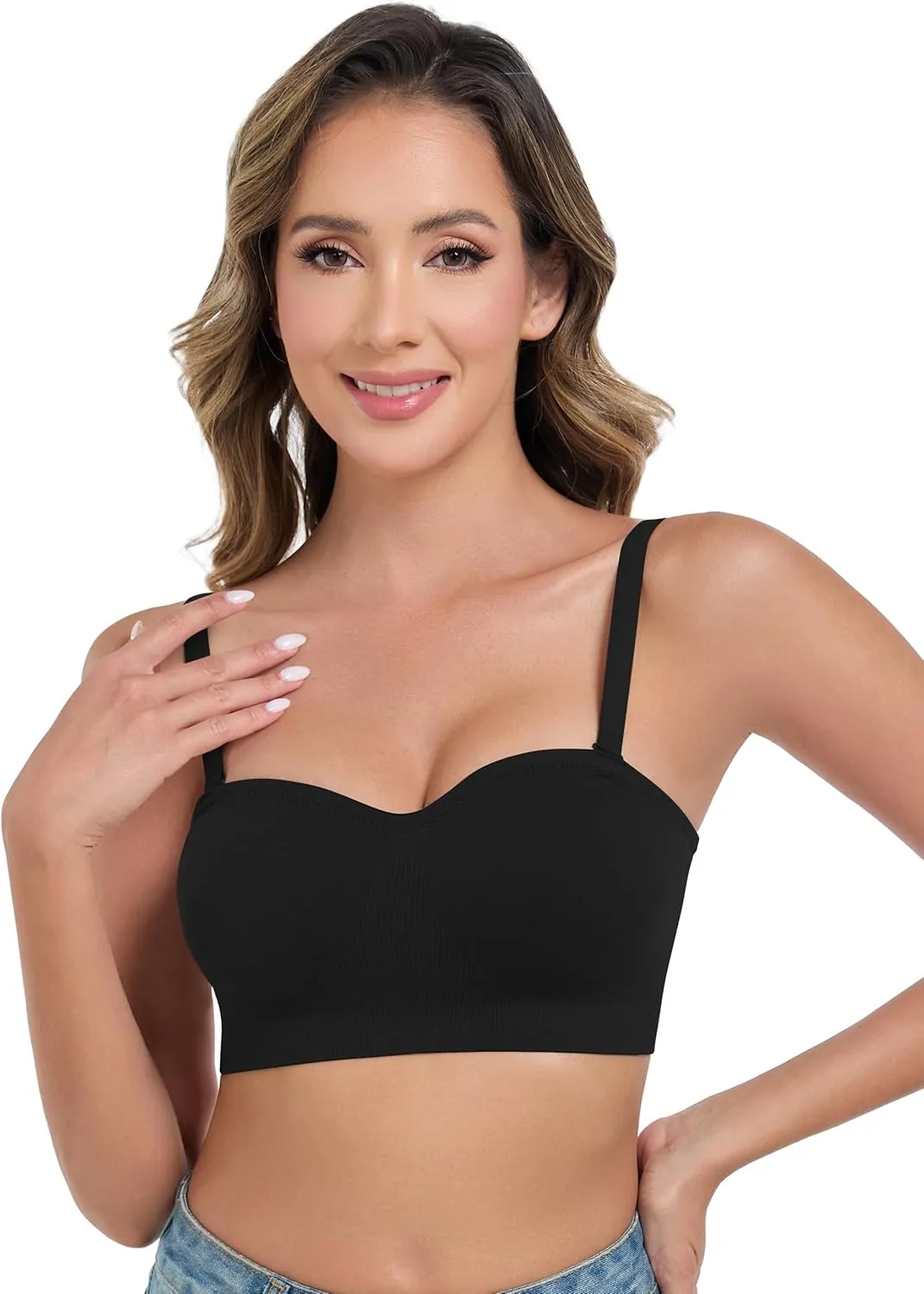 ANGOOL Strapless Bras for Women Wirefree Non-Slip Tube Top Invisible Bralette Seamless Padded Bandeau Bra