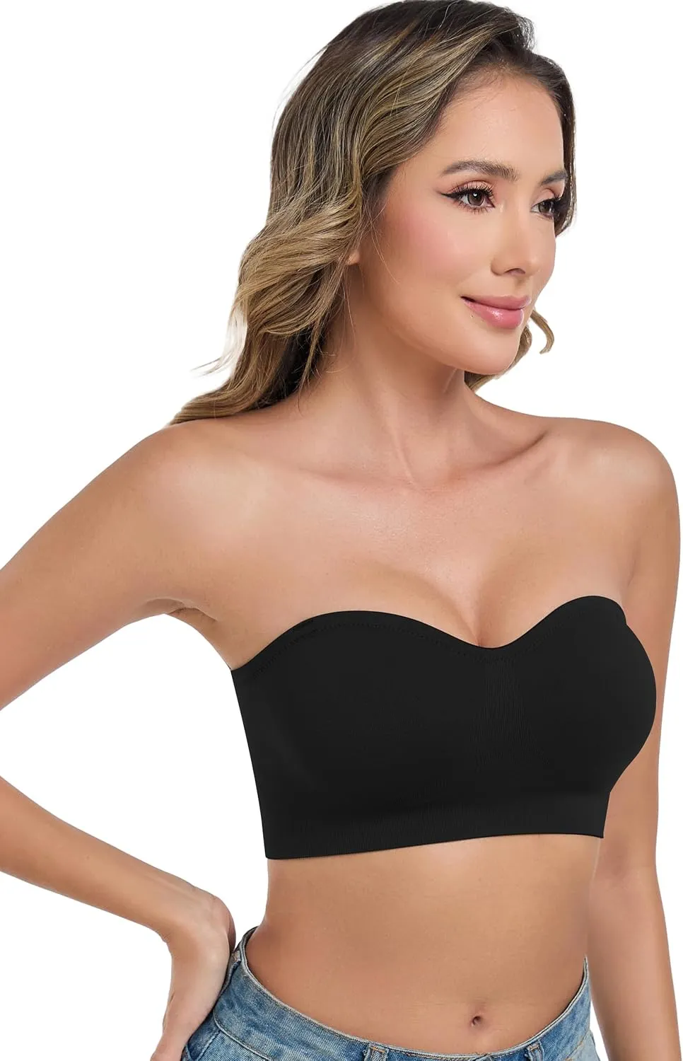 ANGOOL Strapless Bras for Women Wirefree Non-Slip Tube Top Invisible Bralette Seamless Padded Bandeau Bra