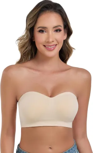 ANGOOL Strapless Bras for Women Wirefree Non-Slip Tube Top Invisible Bralette Seamless Padded Bandeau Bra