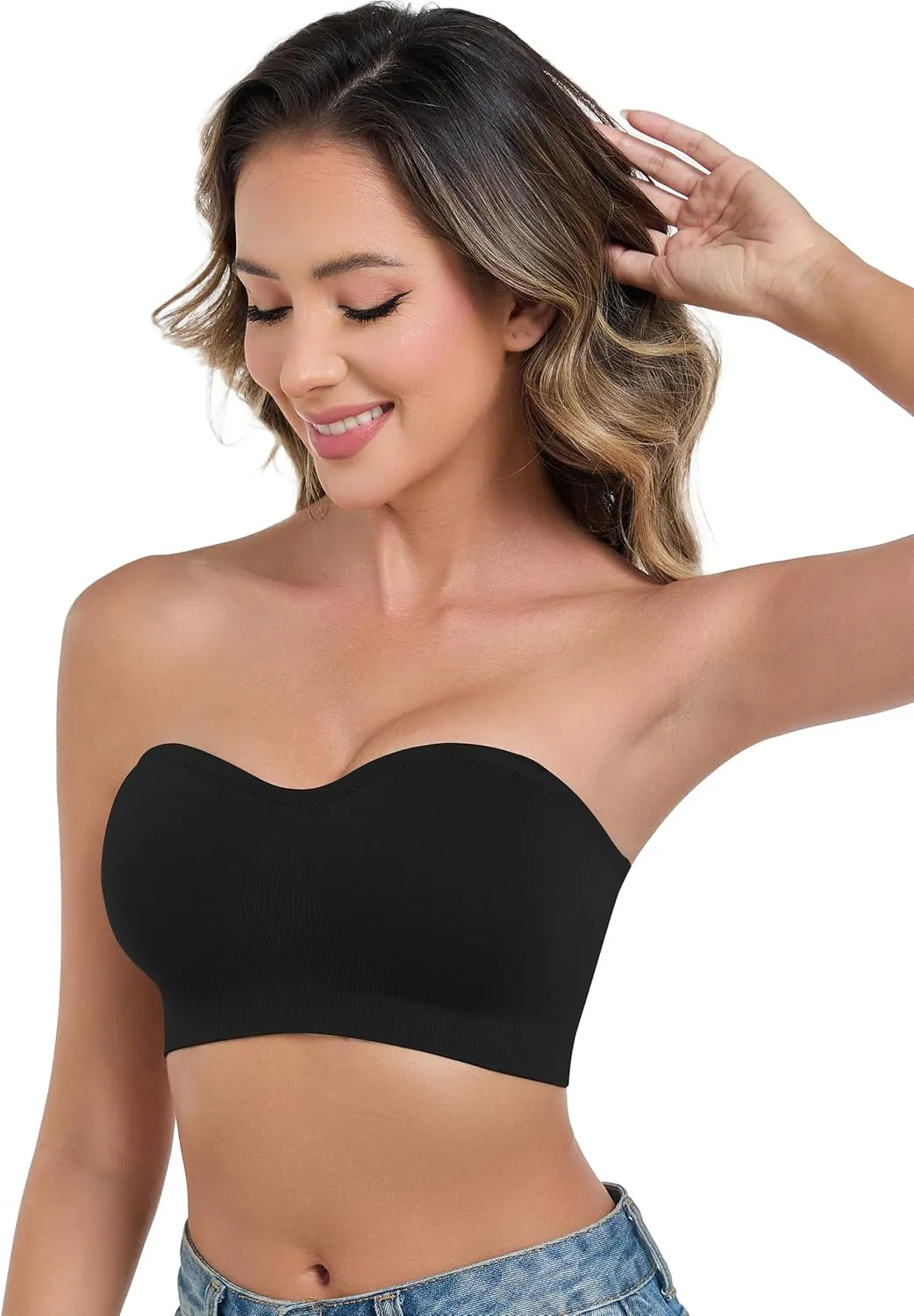 ANGOOL Strapless Bras for Women Wirefree Non-Slip Tube Top Invisible Bralette Seamless Padded Bandeau Bra