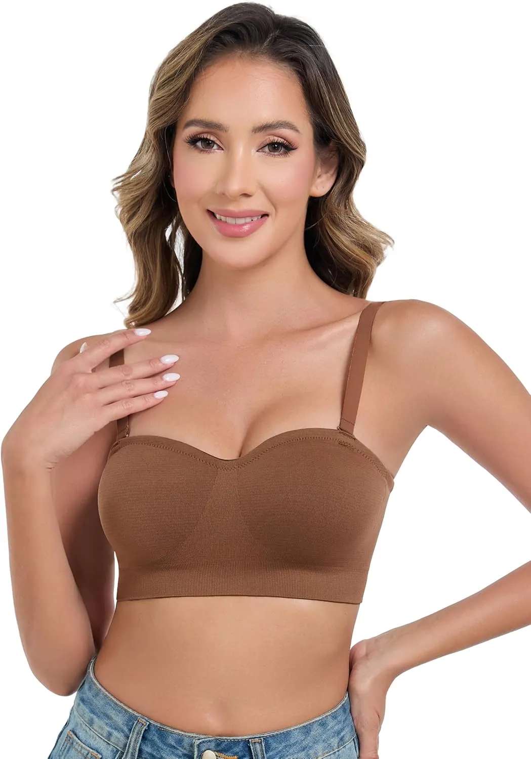 ANGOOL Strapless Bras for Women Wirefree Non-Slip Tube Top Invisible Bralette Seamless Padded Bandeau Bra