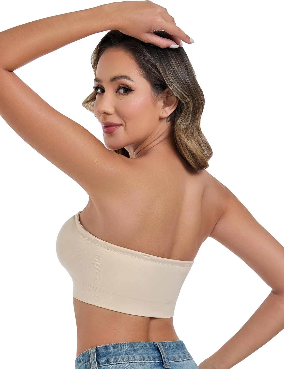 ANGOOL Strapless Bras for Women Wirefree Non-Slip Tube Top Invisible Bralette Seamless Padded Bandeau Bra