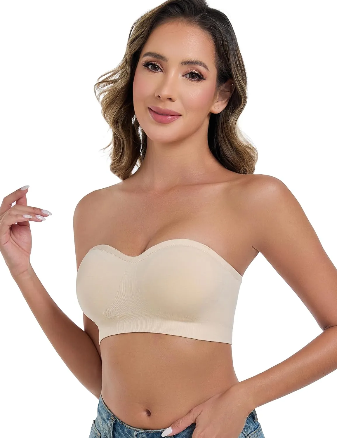 ANGOOL Strapless Bras for Women Wirefree Non-Slip Tube Top Invisible Bralette Seamless Padded Bandeau Bra
