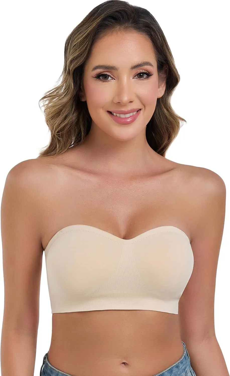 ANGOOL Strapless Bras for Women Wirefree Non-Slip Tube Top Invisible Bralette Seamless Padded Bandeau Bra