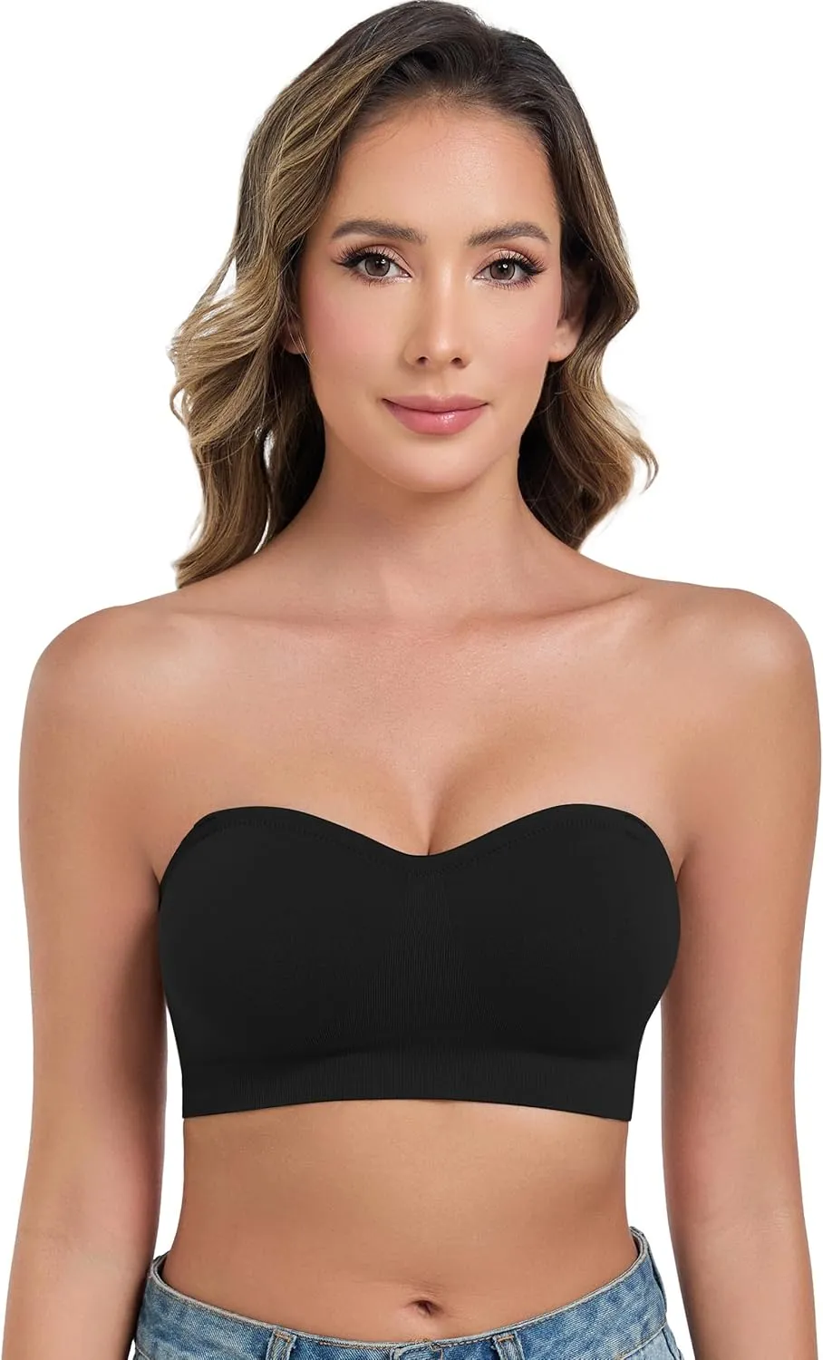 ANGOOL Strapless Bras for Women Wirefree Non-Slip Tube Top Invisible Bralette Seamless Padded Bandeau Bra