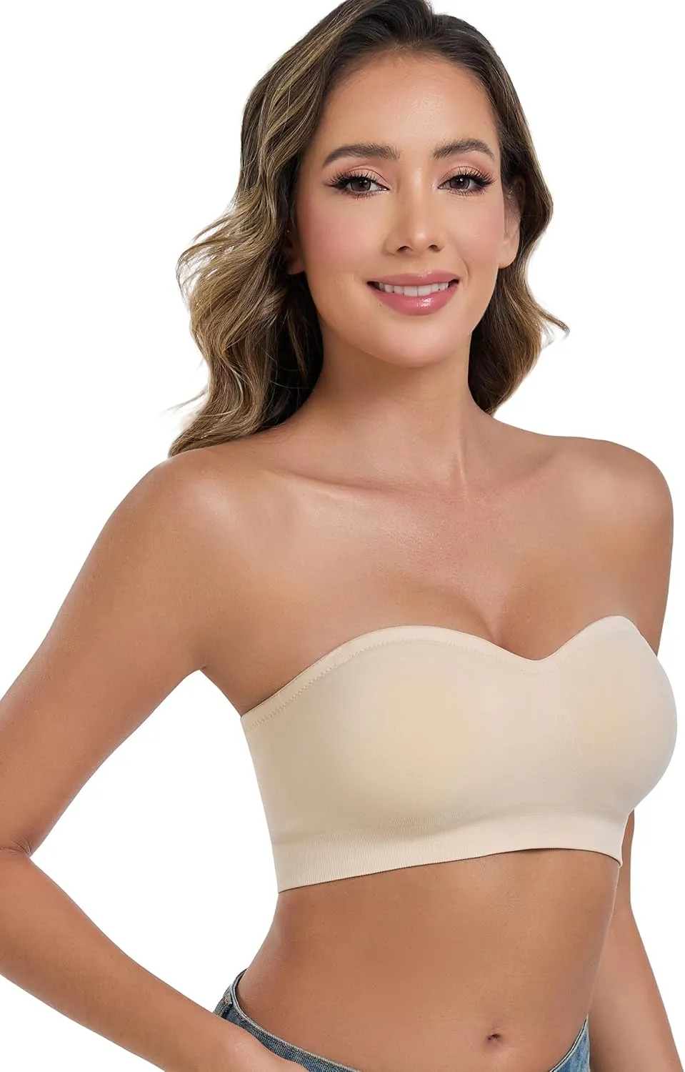 ANGOOL Strapless Bras for Women Wirefree Non-Slip Tube Top Invisible Bralette Seamless Padded Bandeau Bra