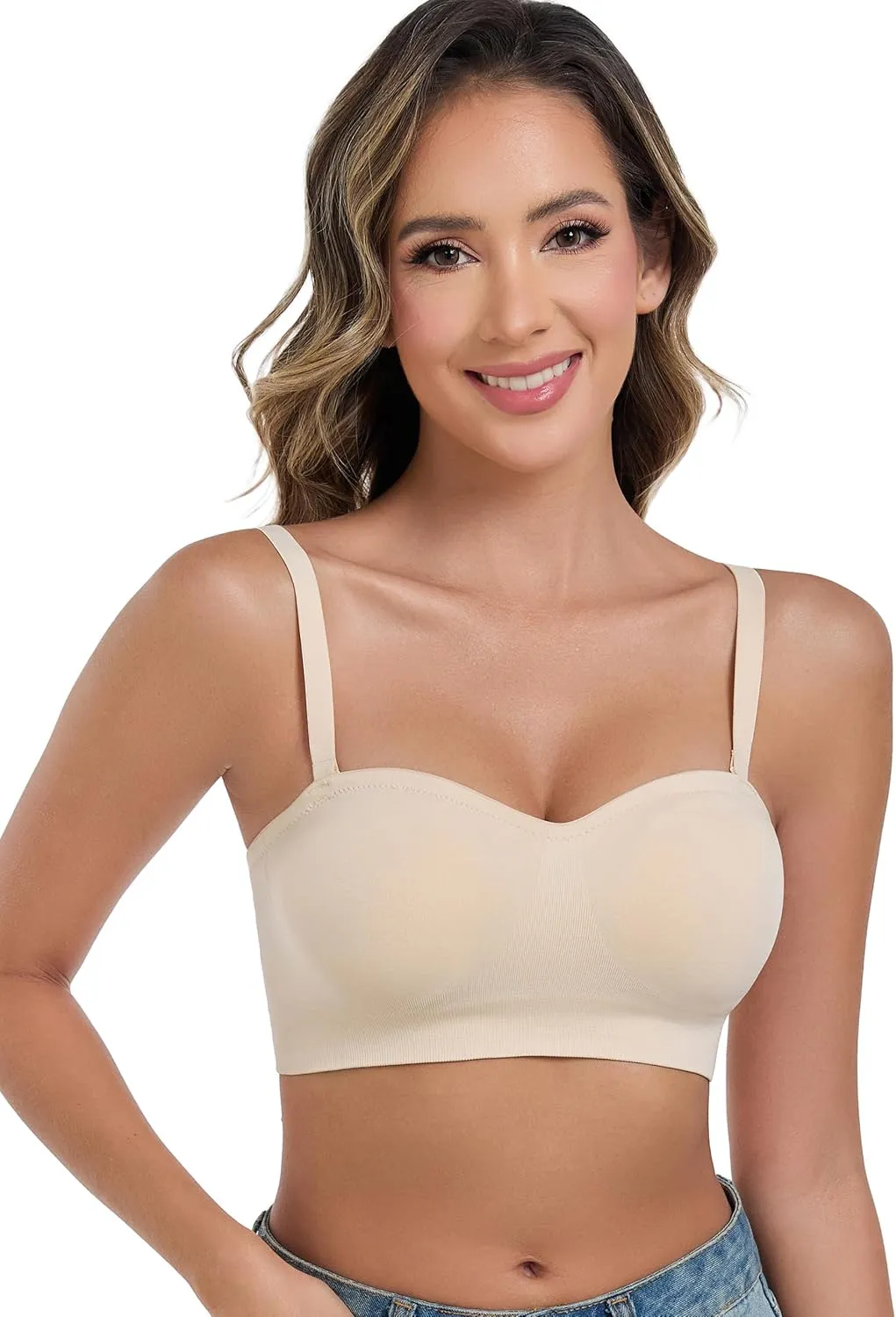ANGOOL Strapless Bras for Women Wirefree Non-Slip Tube Top Invisible Bralette Seamless Padded Bandeau Bra