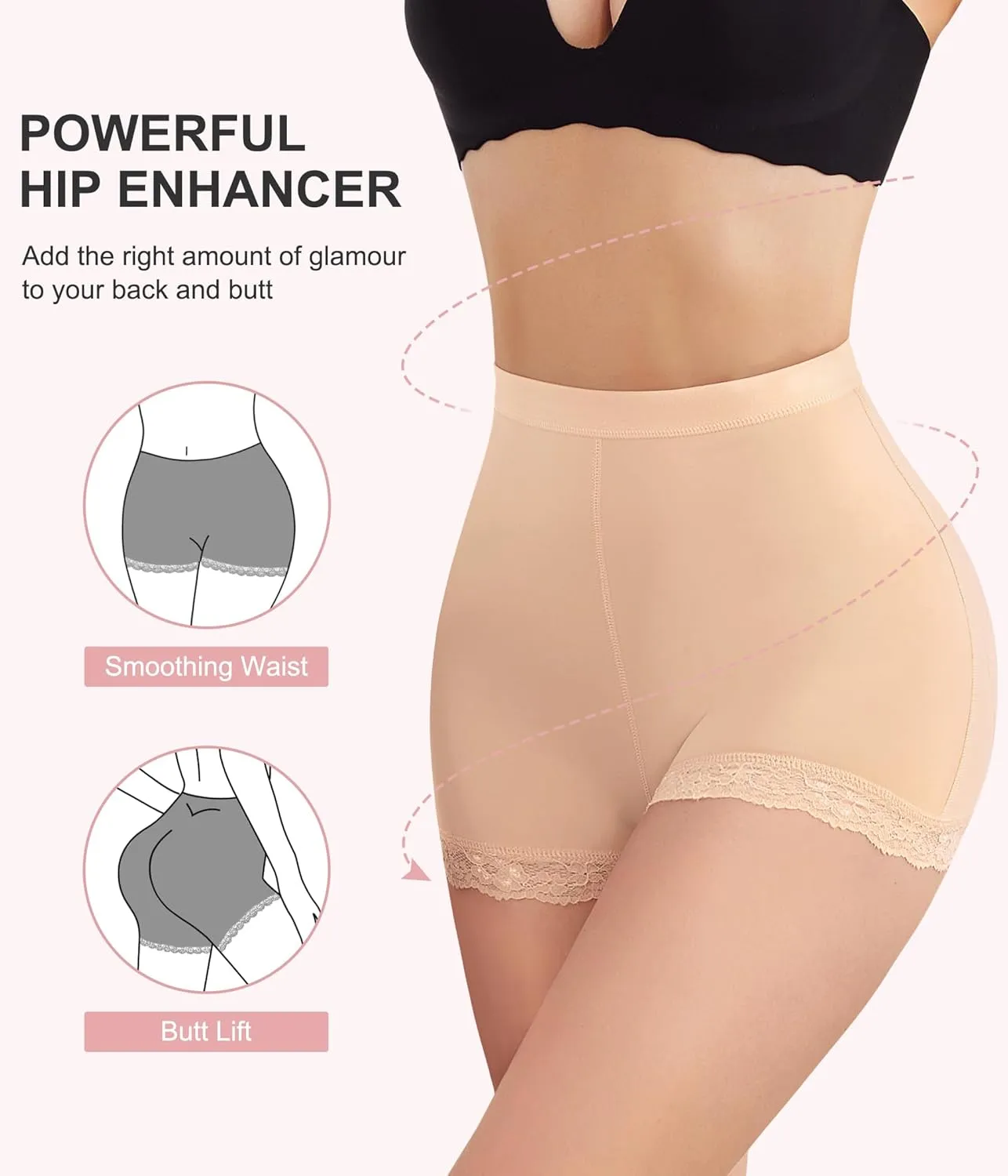 AOSBOEI Boyshort Underwear for Women Butt lifting Shapewear Tummy Control Panties Lace Under Slip Shorts for Dress