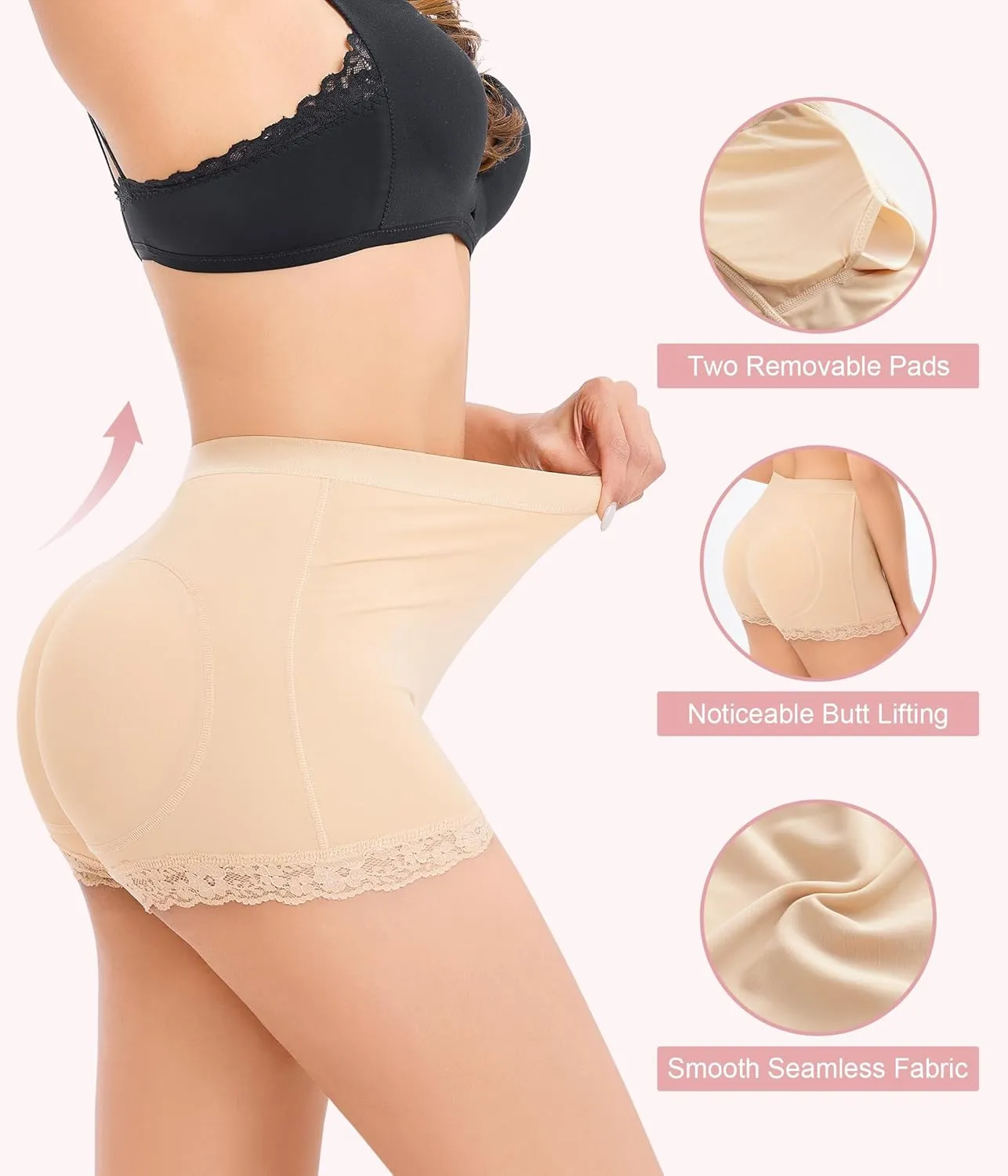 AOSBOEI Boyshort Underwear for Women Butt lifting Shapewear Tummy Control Panties Lace Under Slip Shorts for Dress