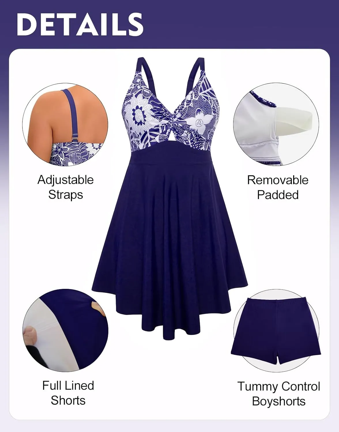 Arolina Plus Size Bathing Suit for Women Swim Dress Tummy Control Swimsuits Two Piece Flowy Tankini with Shorts