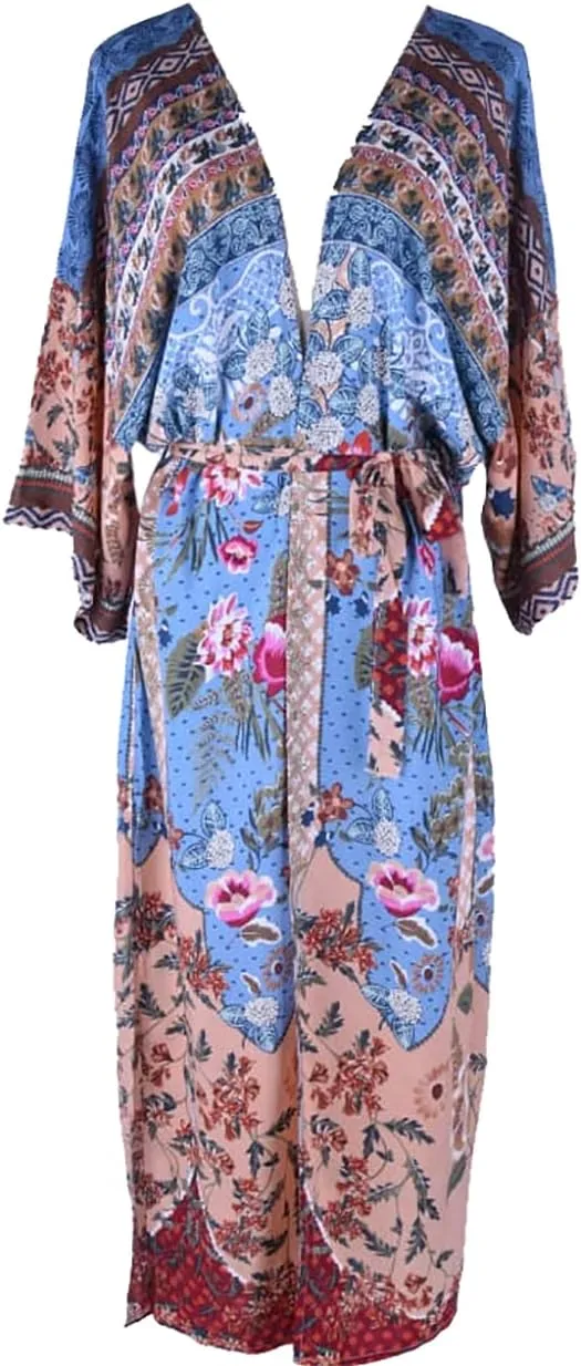 Bestyyou Women's Printed Kimono Cardigan with Tie Long Robe Dress Belted Bikini Swimsuit Cover Up Swimwear