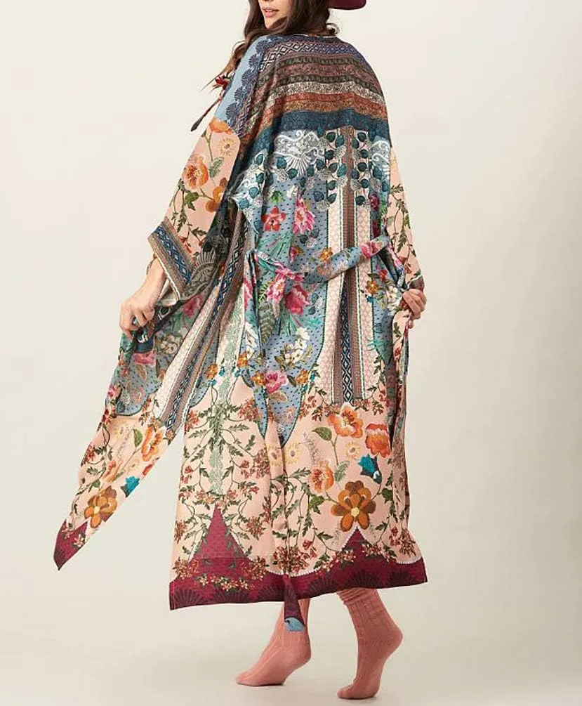 Bestyyou Women's Printed Kimono Cardigan with Tie Long Robe Dress Belted Bikini Swimsuit Cover Up Swimwear