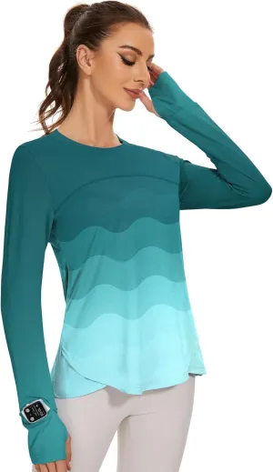Blingfit Women's Workout Tops Long Sleeve Running Hiking Athletic Gym Shirts Lightweight UPF50  UV Rash Guard Sun Protection