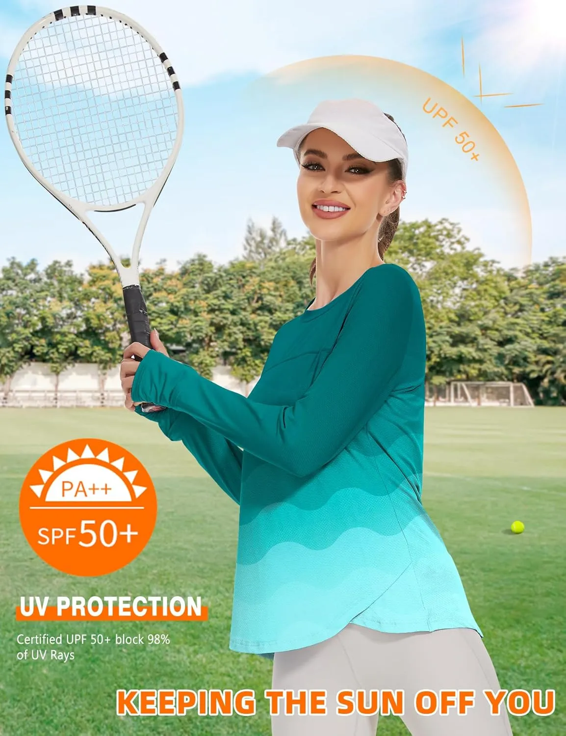 Blingfit Women's Workout Tops Long Sleeve Running Hiking Athletic Gym Shirts Lightweight UPF50  UV Rash Guard Sun Protection