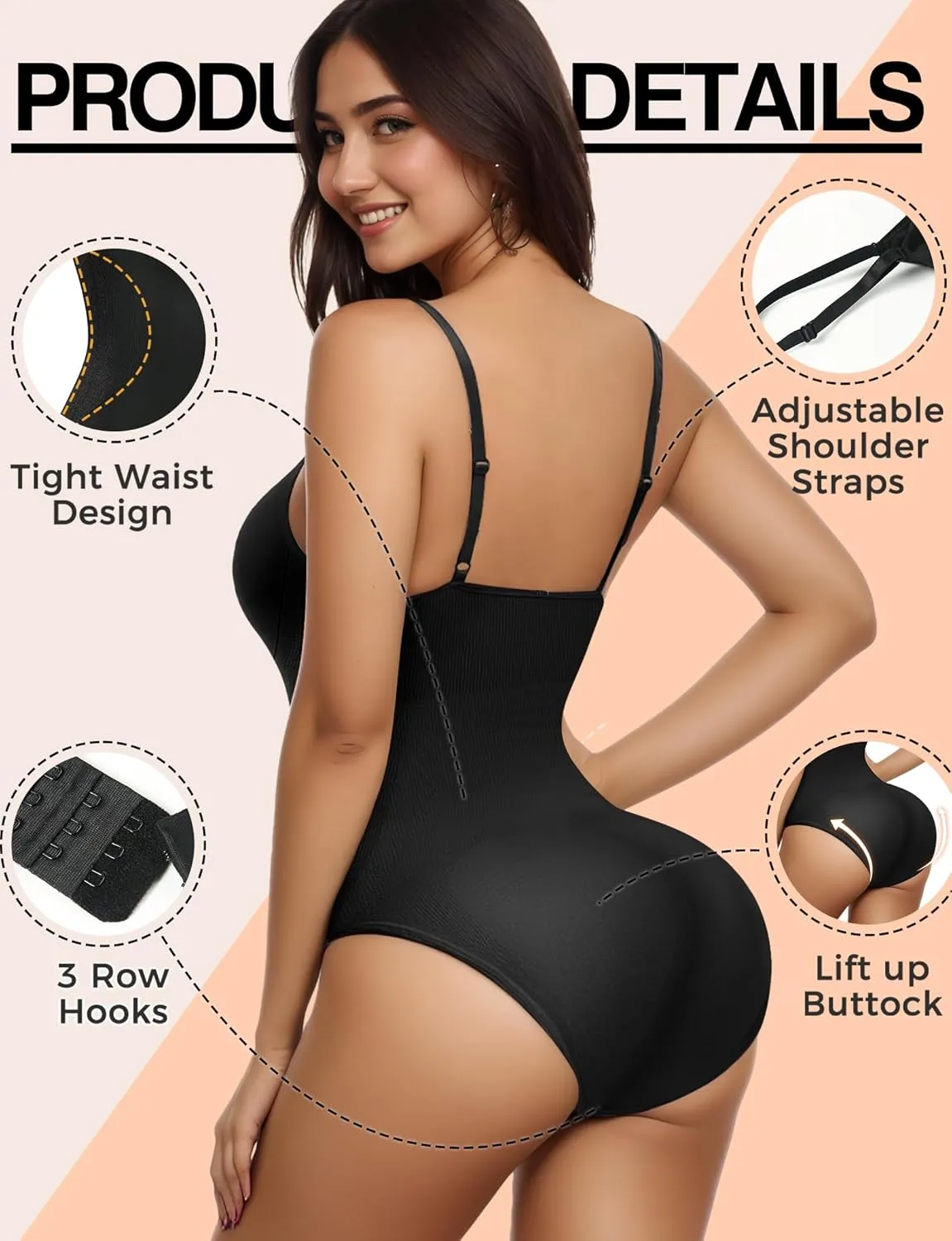 Bodysuits for Women, Seamless Shapewear Bodysuit Women, Ribbed Bodysuits for Women Tummy Control, V Neck Tank Top