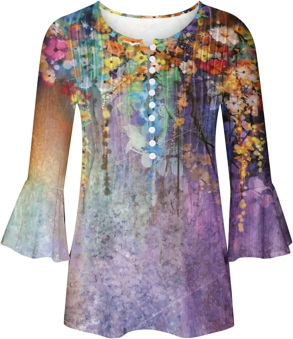 Bohemian Tops for Women Trendy 2023 Sexy Elegant t-Shirt Boho Floral Print 3/4 Bell Sleeve v Neck Shirts Blouse