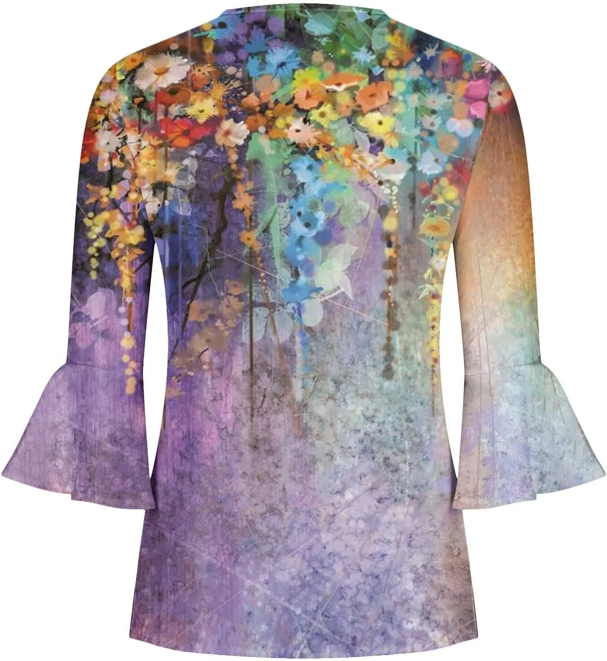 Bohemian Tops for Women Trendy 2023 Sexy Elegant t-Shirt Boho Floral Print 3/4 Bell Sleeve v Neck Shirts Blouse