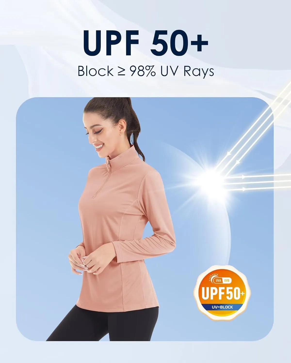 Boladeci Women's 1/4 Zip UPF 50  Sun Shirts Long Sleeve Golf Shirts UV Protection Lightweight Swim Athletic Tops Quick Dry