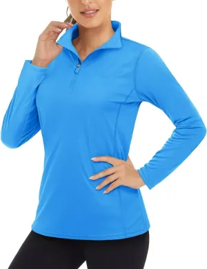 Boladeci Women's 1/4 Zip UPF 50  Sun Shirts Long Sleeve Golf Shirts UV Protection Lightweight Swim Athletic Tops Quick Dry