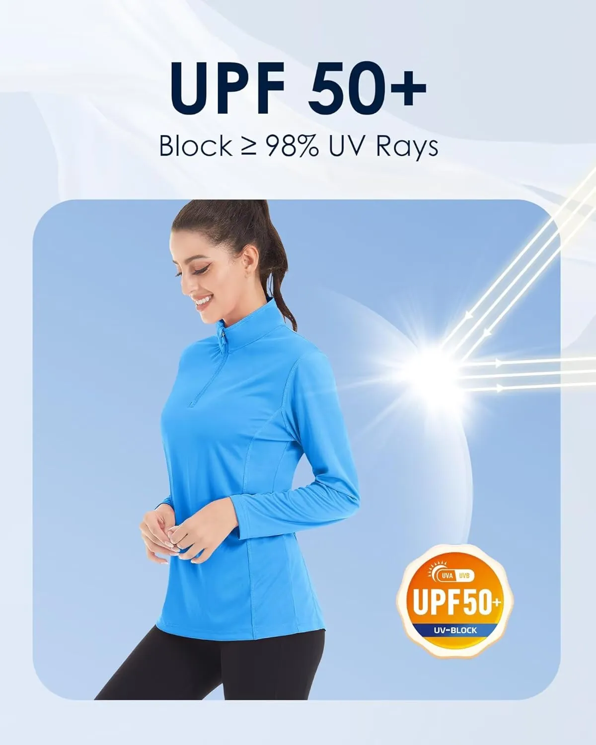 Boladeci Women's 1/4 Zip UPF 50  Sun Shirts Long Sleeve Golf Shirts UV Protection Lightweight Swim Athletic Tops Quick Dry