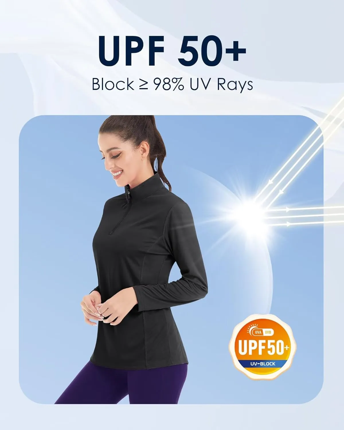 Boladeci Women's 1/4 Zip UPF 50  Sun Shirts Long Sleeve Golf Shirts UV Protection Lightweight Swim Athletic Tops Quick Dry