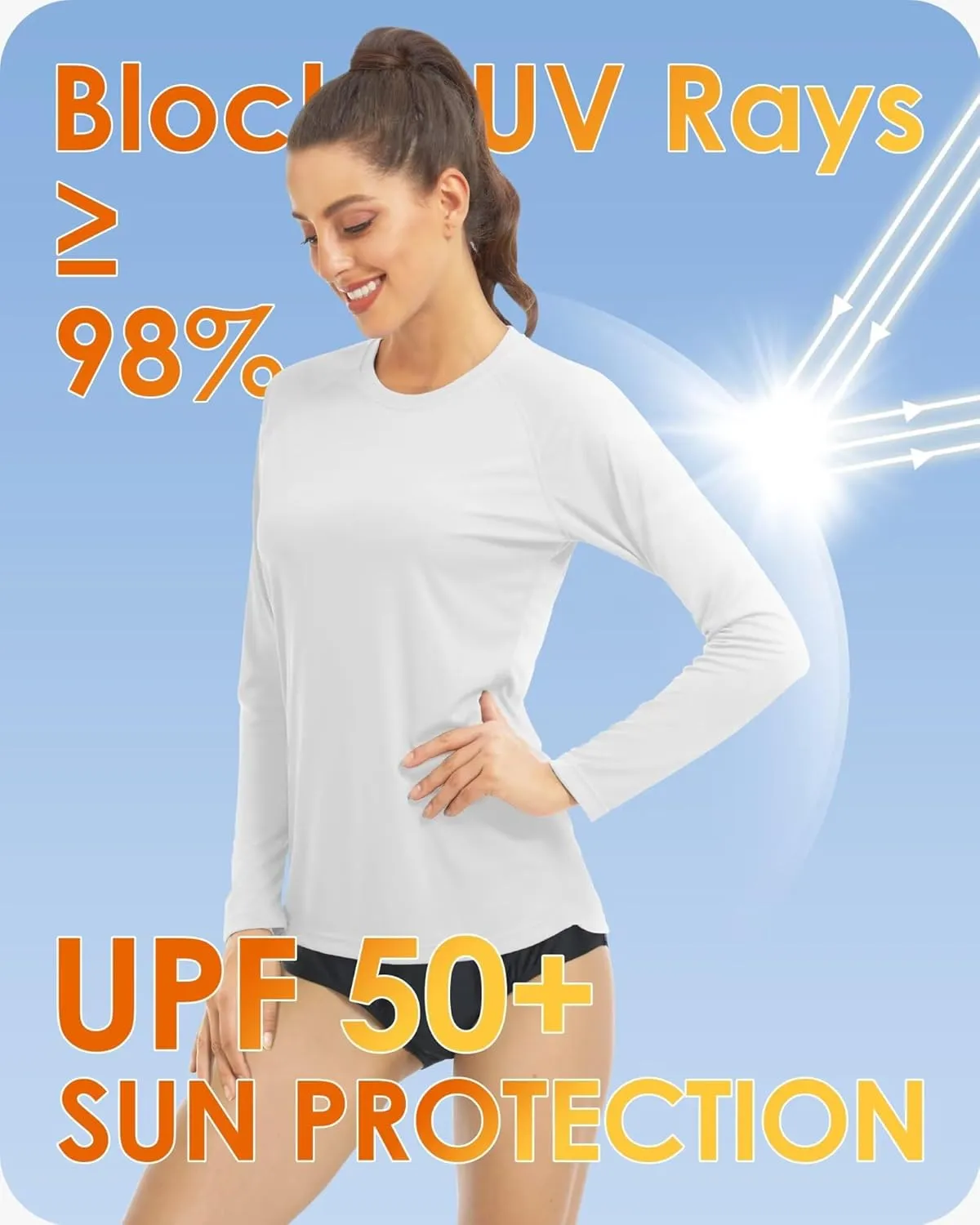 Boladeci Women's Sun Shirts UPF 50  UV Protection Rash Guard Long Sleeve Swim Shirts Quick Dry Lightweight Workout Tops