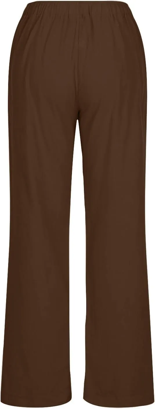Borniu Women's Cotton Linen Pants Summer High Waisted Palazzo Pants Wide Leg Drawstring Elastic Waist Loose Comfy Trousers
