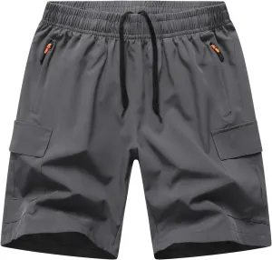 Boys Cargo Shorts, Outdoor Quick Dry Hiking Shorts, Lightweight Athletic Short with Zipper Pockets