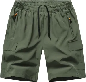 Boys Cargo Shorts, Outdoor Quick Dry Hiking Shorts, Lightweight Athletic Short with Zipper Pockets