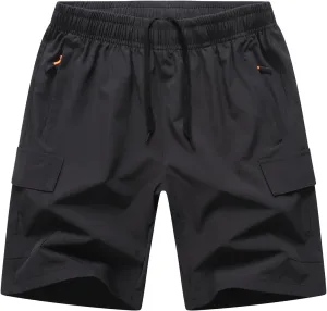 Boys Cargo Shorts, Outdoor Quick Dry Hiking Shorts, Lightweight Athletic Short with Zipper Pockets
