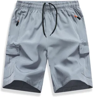 Boys Cargo Shorts, Outdoor Quick Dry Hiking Shorts, Lightweight Athletic Short with Zipper Pockets