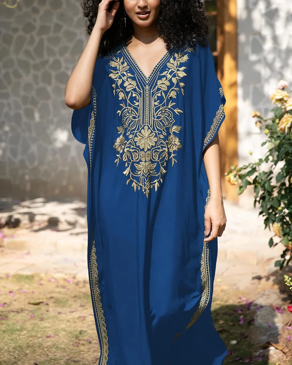 Bsubseach Kaftan Cover Ups for Swimwear Long Caftan Loungewear Gold Embroidery Swimsuit Cover Up Dress