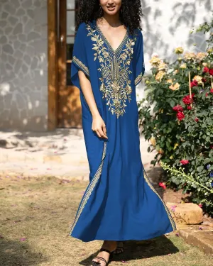 Bsubseach Kaftan Cover Ups for Swimwear Long Caftan Loungewear Gold Embroidery Swimsuit Cover Up Dress