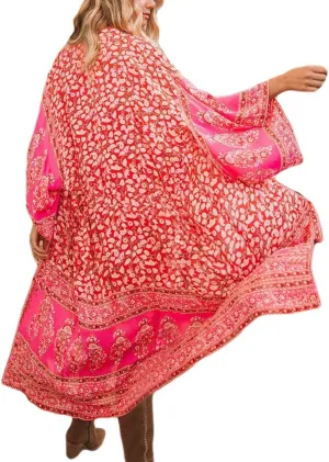 Bsubseach Womens Multicolor Print Long Chiffon Beach Blouses Cardigan Kimono Bikini Cover Up Swimwear Kaftan