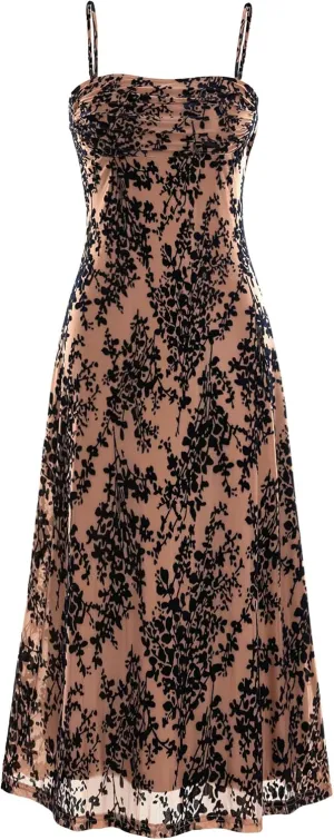 BTFBM Women's Summer Dress Sleeveless Spaghetti Strap Midi Dress Sexy Cowl Neck Floral Cocktail Dress Party Dresses