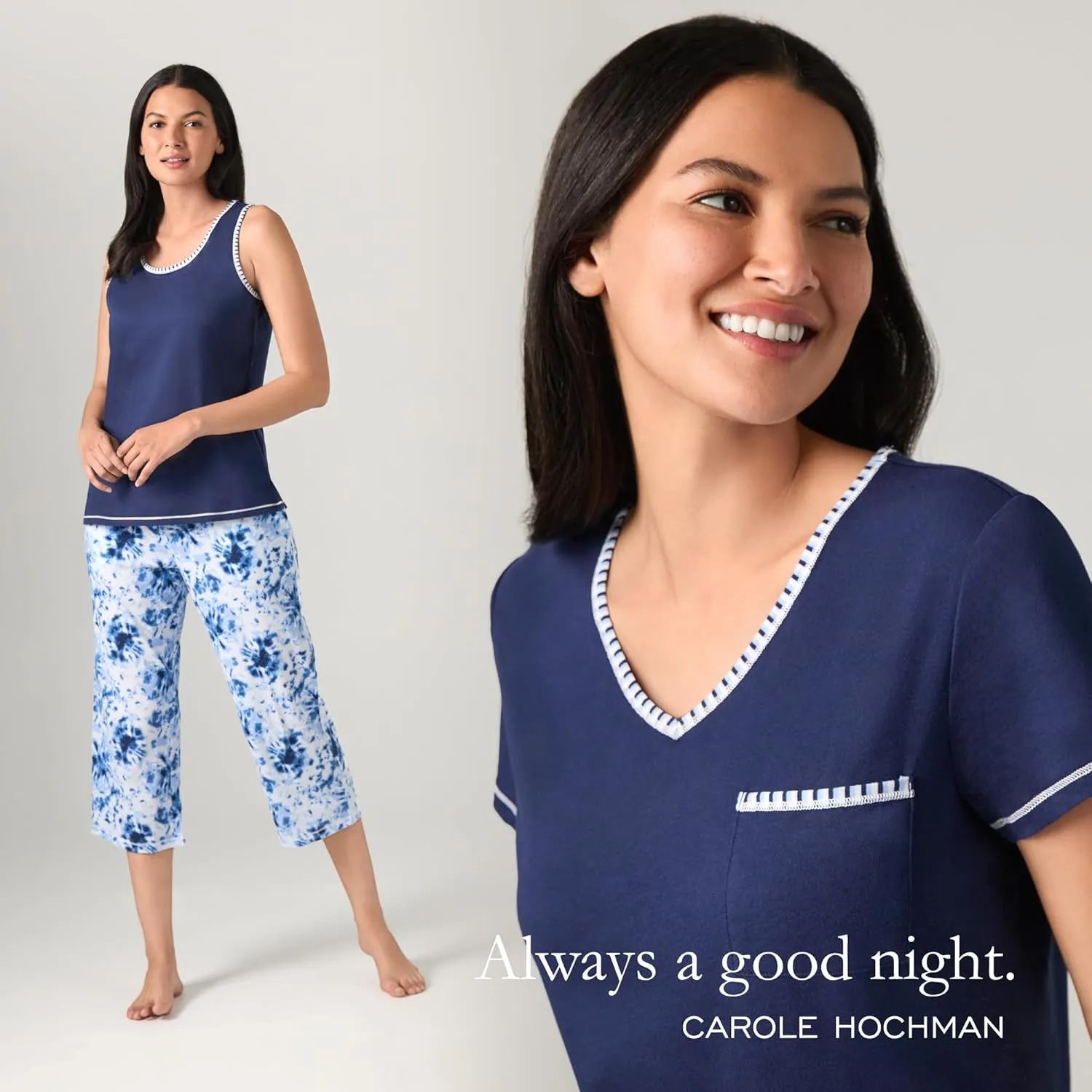 Carole Hochman Women's 4-Piece 100% Cotton Pajama Set  V-Neck T-Shirt, Tank, Capri Pants & Shorts with Drawstring & Pockets